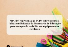 MPC/DF representa ao TCDF sobre possíveis falhas em licitação da Secretaria de Educação para compra de mobiliário e equipamentos escolares